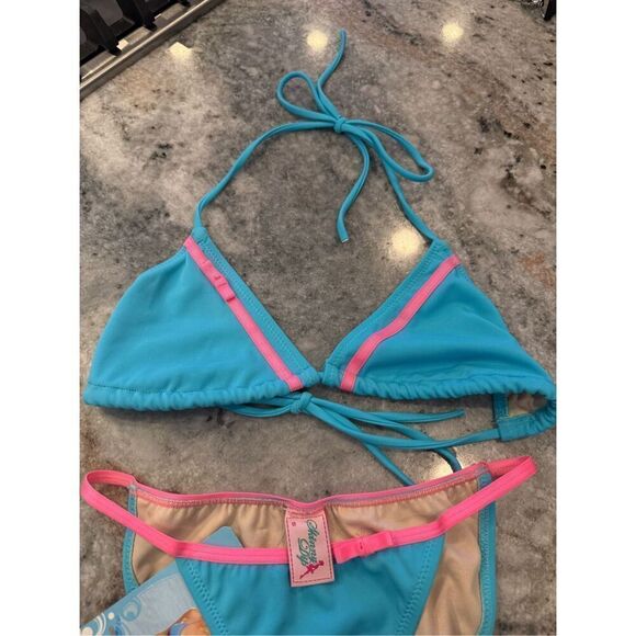 Skinny Dip Bikini Small Blue with Pink Bows - Picture 3 of 6